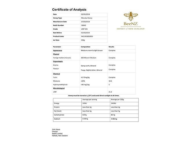 umf20 certificate of analysis