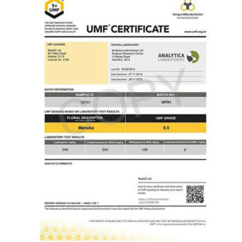 UMF5 Manuka Honig Beispiel Zertifikat